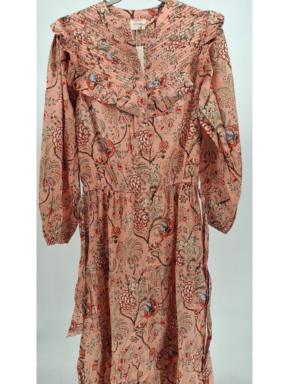 Sonmer "Jane" Floral Block-Print Maxi Dress in Light Pink-Medium